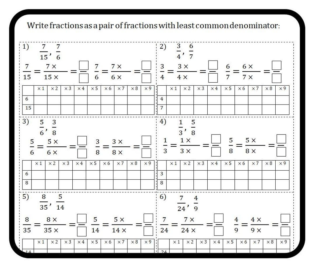 Least Common Denominator Worksheets Math Grades 4 6 Printable PDF Etsy Least Common Denominator Worksheets Math Grades 4 6 Printable PDF Etsy