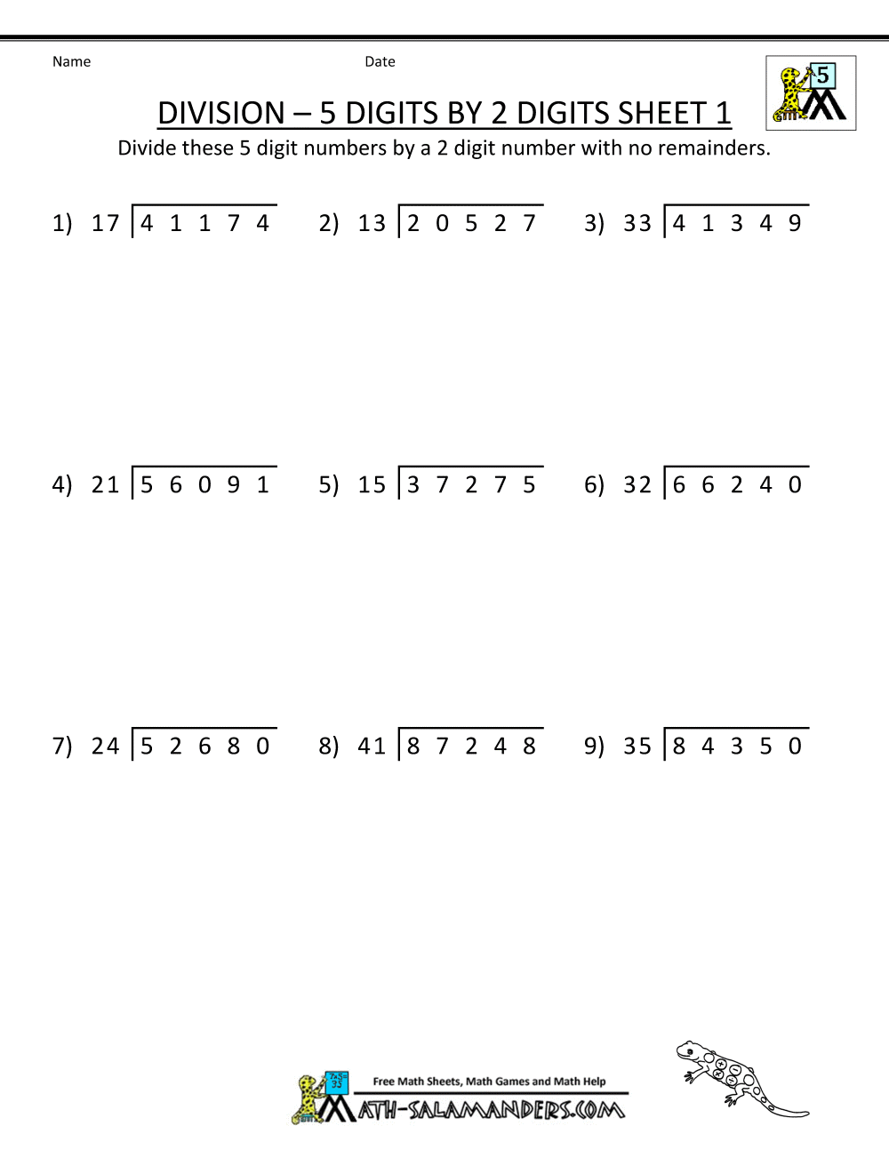 Long Division Worksheets For 5th Grade