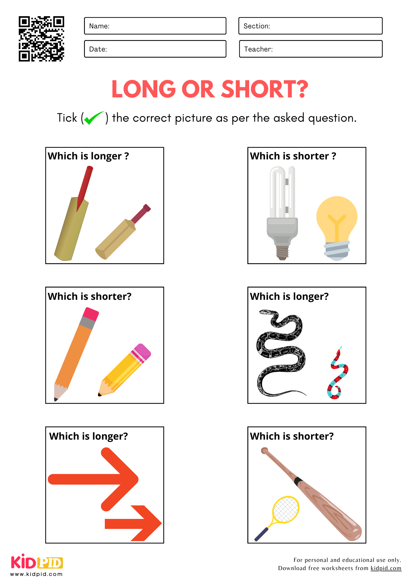 Long Or Short Size Comparison Worksheet For Kindergarten Kidpid Long Or Short Size Comparison Worksheet For Kindergarten Kidpid