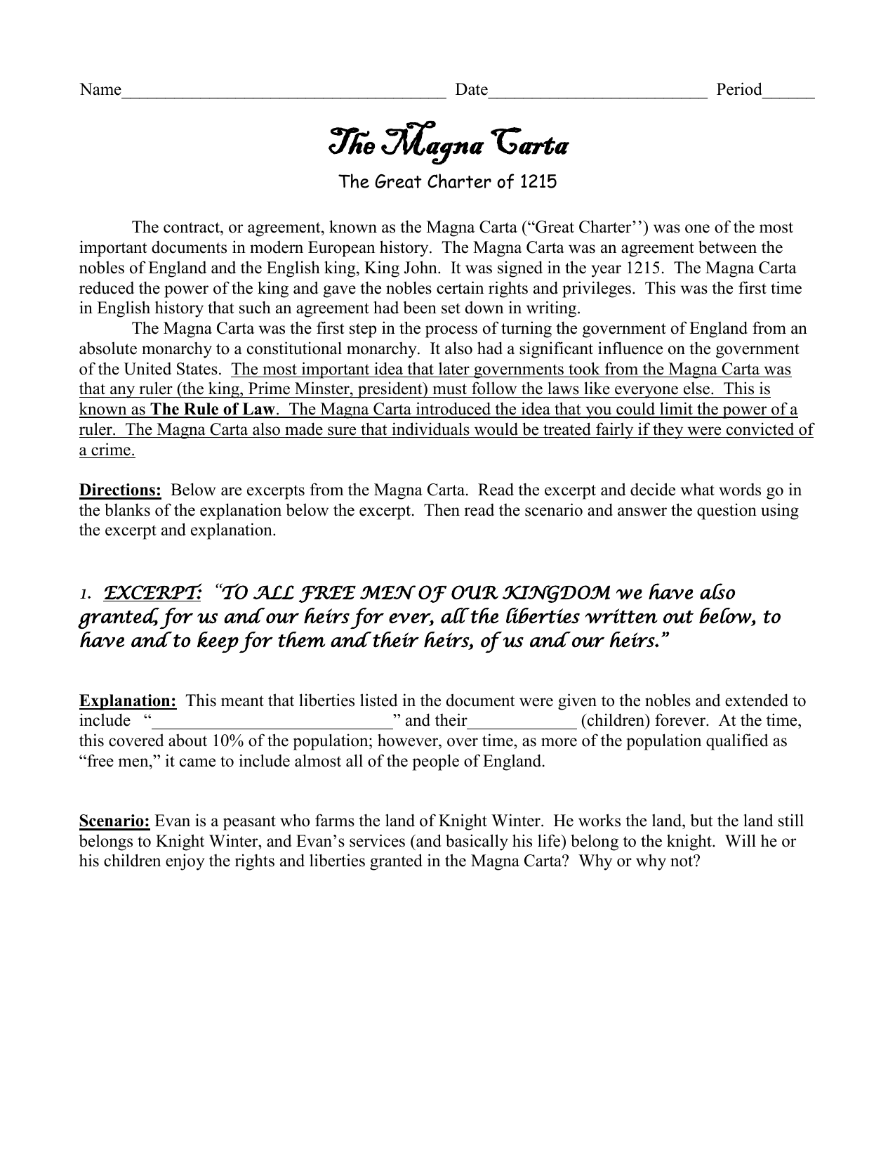 Magna Carta Worksheet History Rule Of Law Magna Carta Worksheet History Rule Of Law