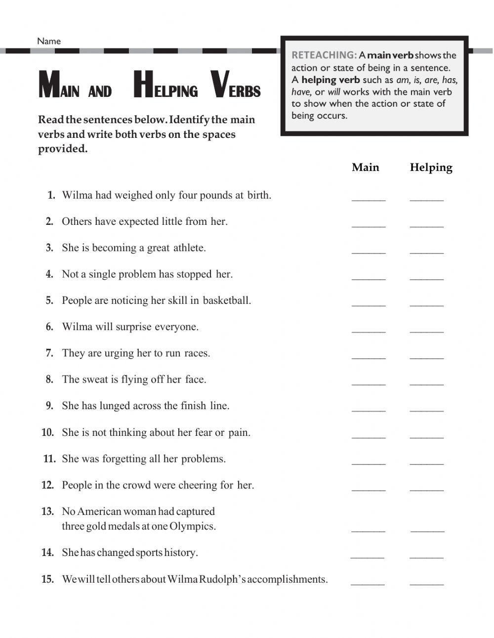 Main Verb And Helping Verb Worksheet Practice Exercises And Activities Main Verb And Helping Verb Worksheet Practice Exercises And Activities