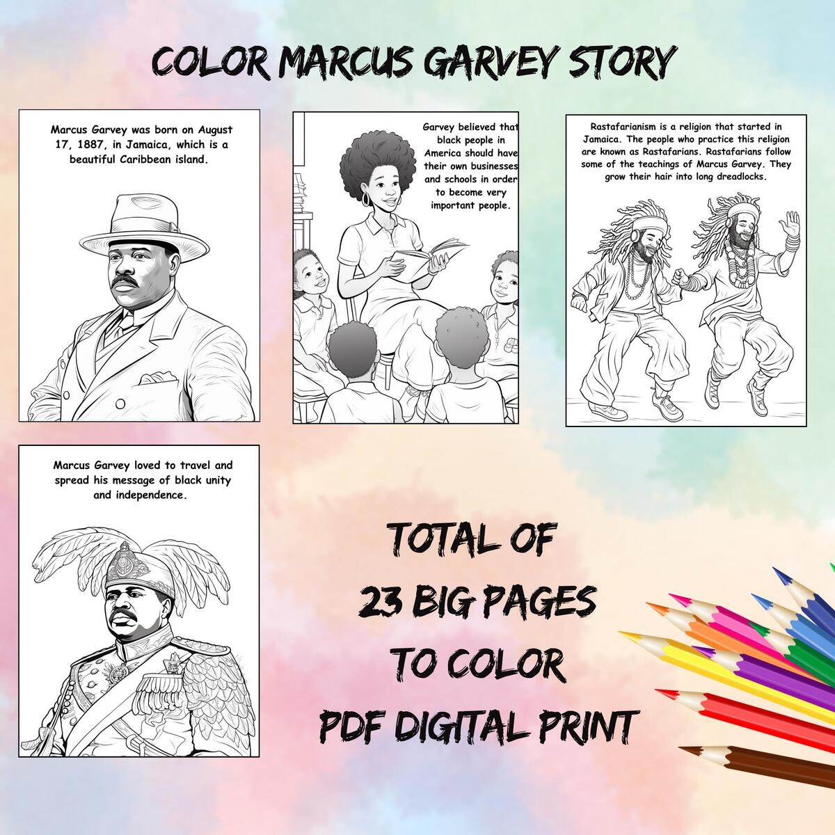 Marcus Garvey Coloring Book Black History Month Activity Digital Download Etsy