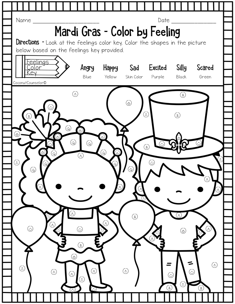 Mardi Gras Color By Feeling Worksheets Made By Teachers