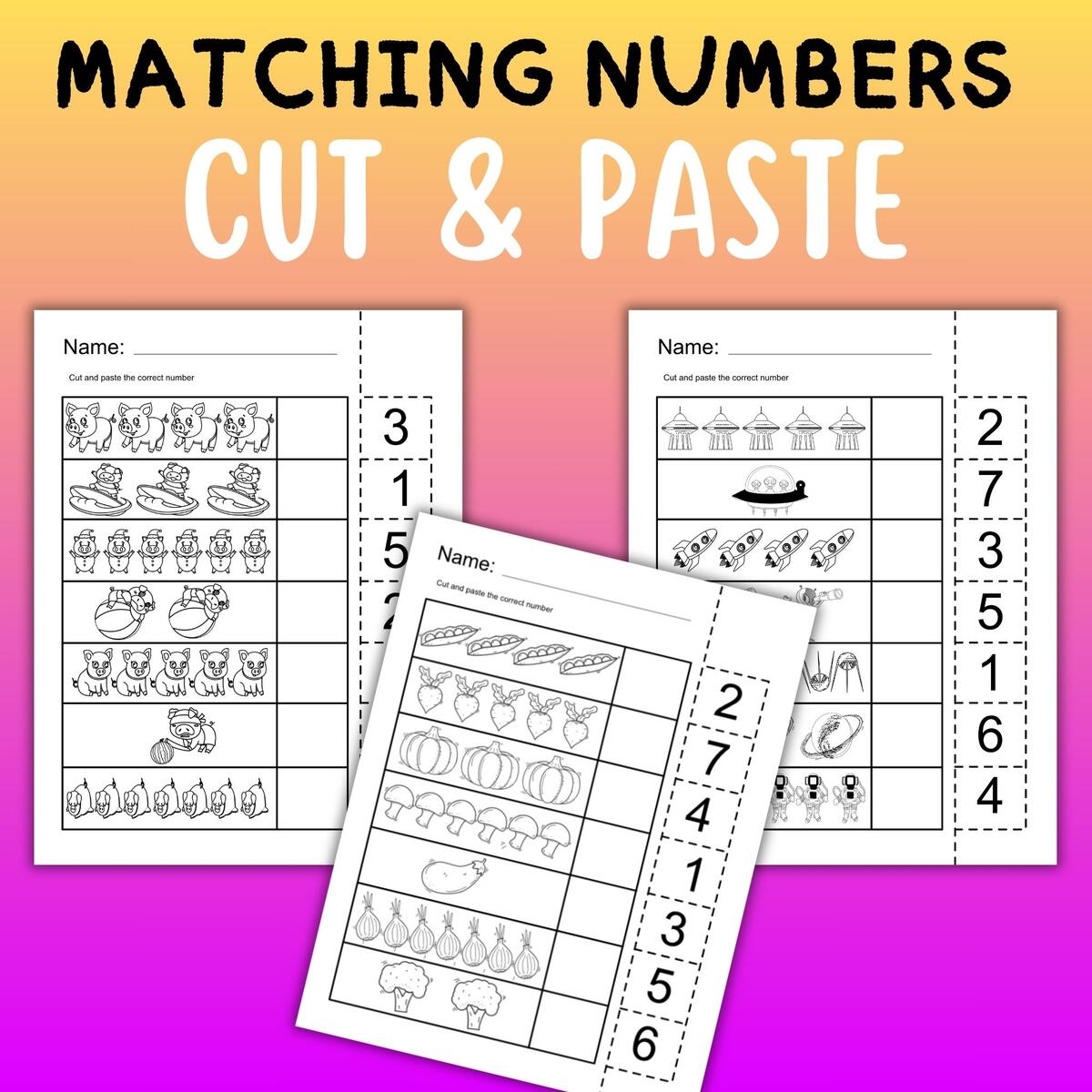 Matching Numbers Cut Paste Worksheets Numbers 1 7 Printable Activity For Kids Made By Teachers Number Match Up Worksheets