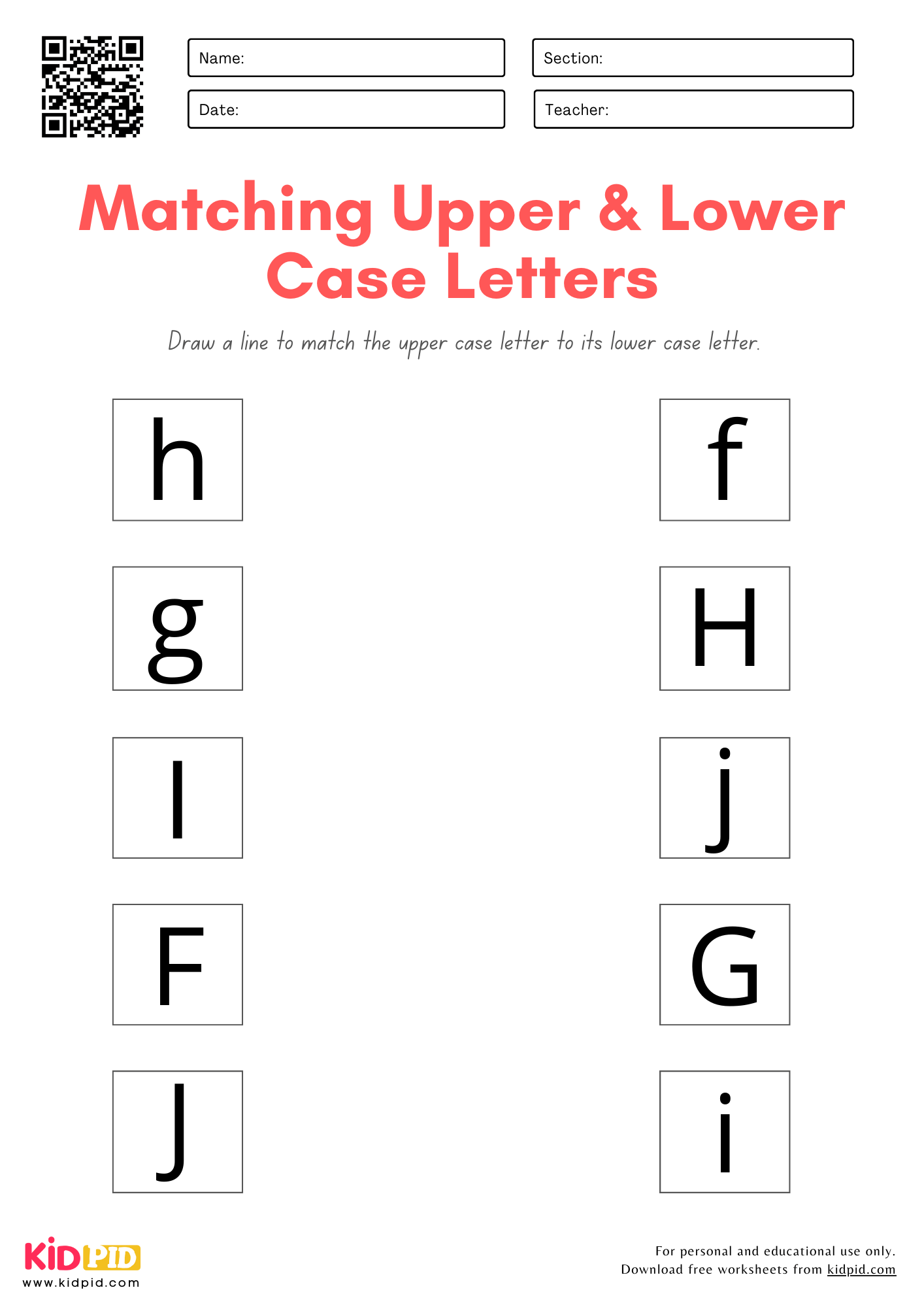 Matching Upper And Lower Case Letters Worksheet For Preschool Kidpid