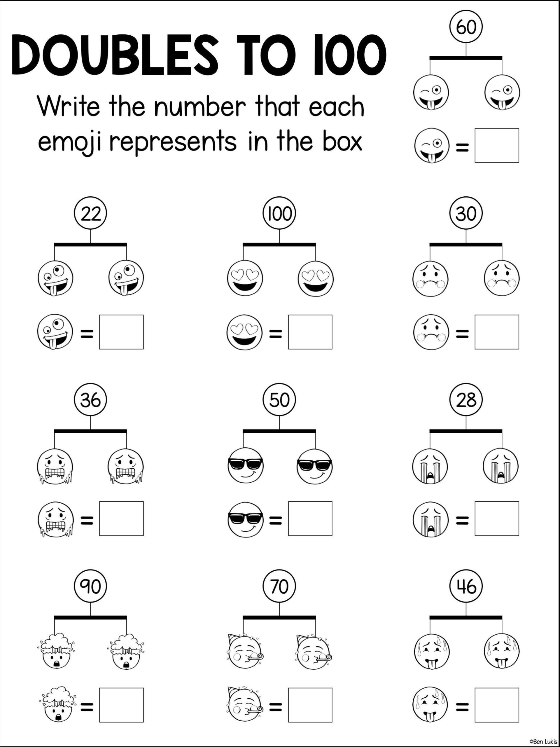 Math Doubles Facts Worksheets To 20 And 100 Algebra Addition With Emojis Printable PDF Etsy Math Doubles Facts Worksheets To 20 And 100 Algebra Addition With Emojis Printable PDF Etsy
