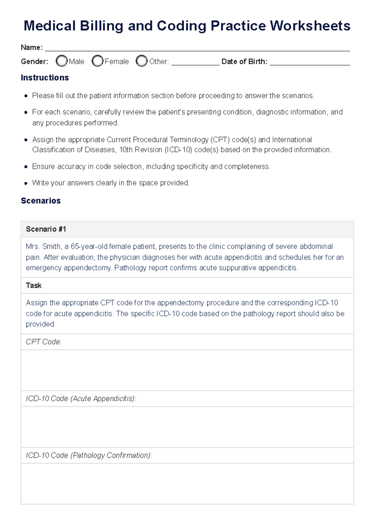 Medical Billing And Coding Practice Worksheets Coding Final Exam Studocu
