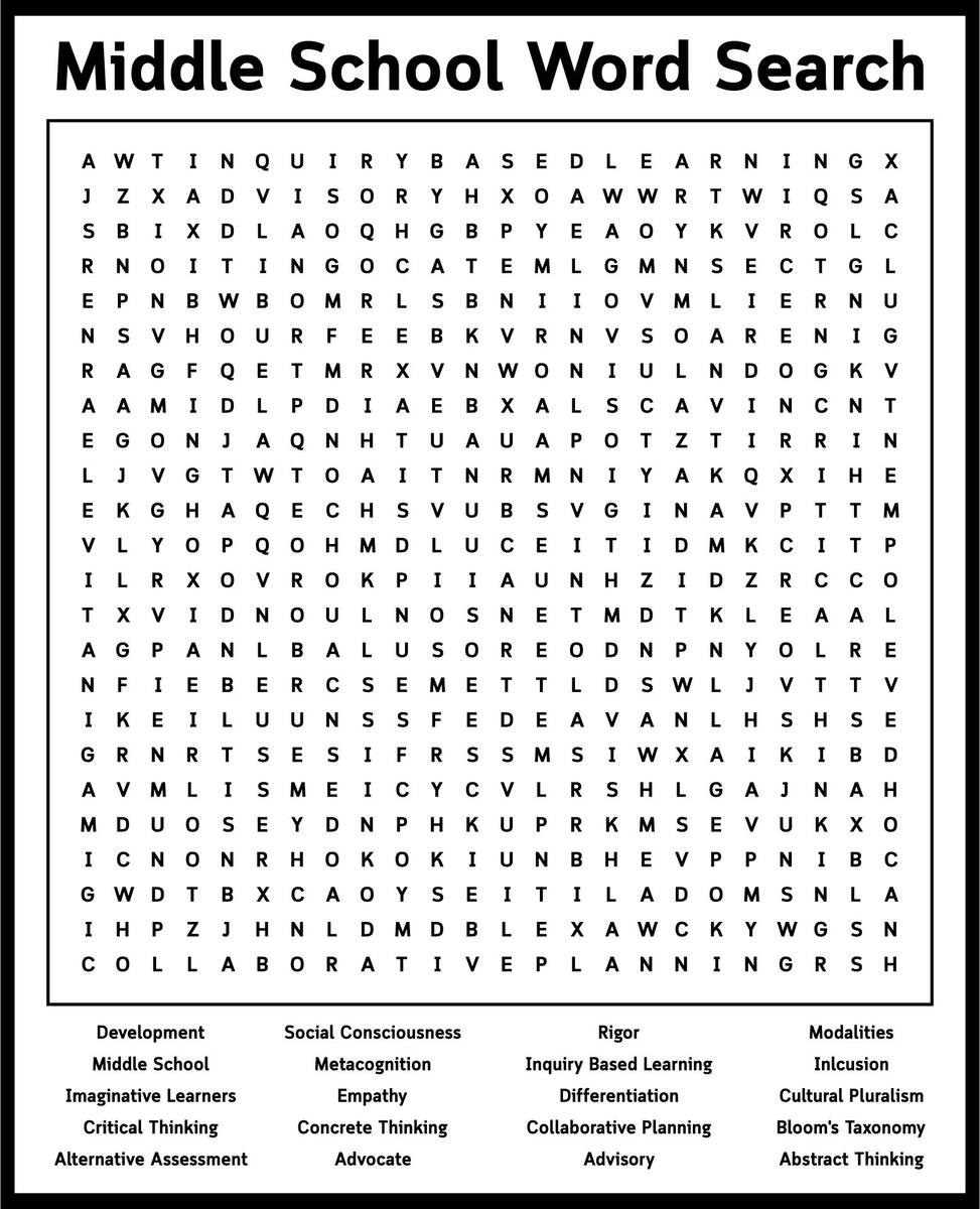 Middle School Word Search Worksheet Fun And Educational Activities Middle School Word Search Worksheet Fun And Educational Activities