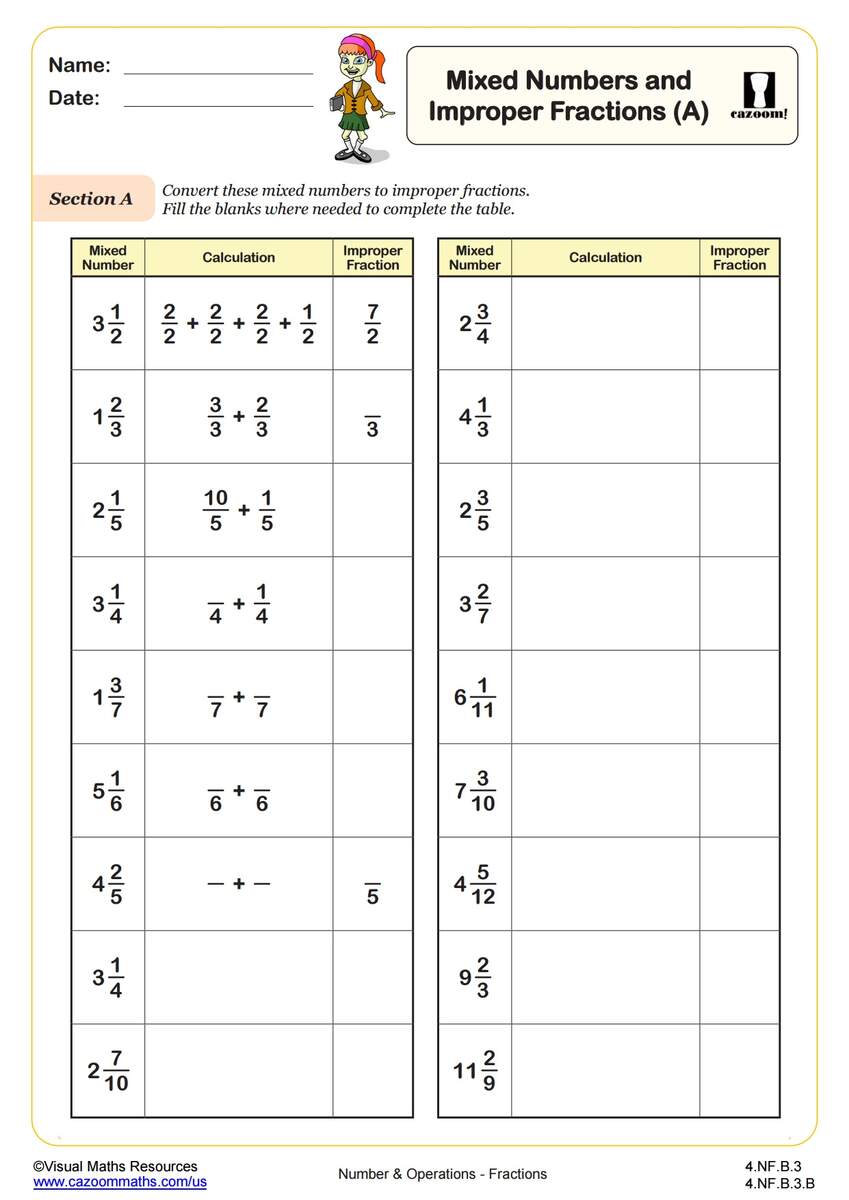 Mixed Improper Fractions A Fun And Engaging 4th Grade PDF Worksheets Library