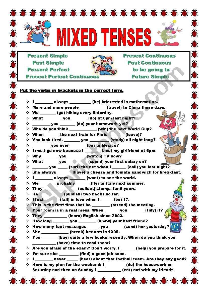 Mixed Tenses ESL Worksheet By Ildibildi Mixed Tenses ESL Worksheet By Ildibildi