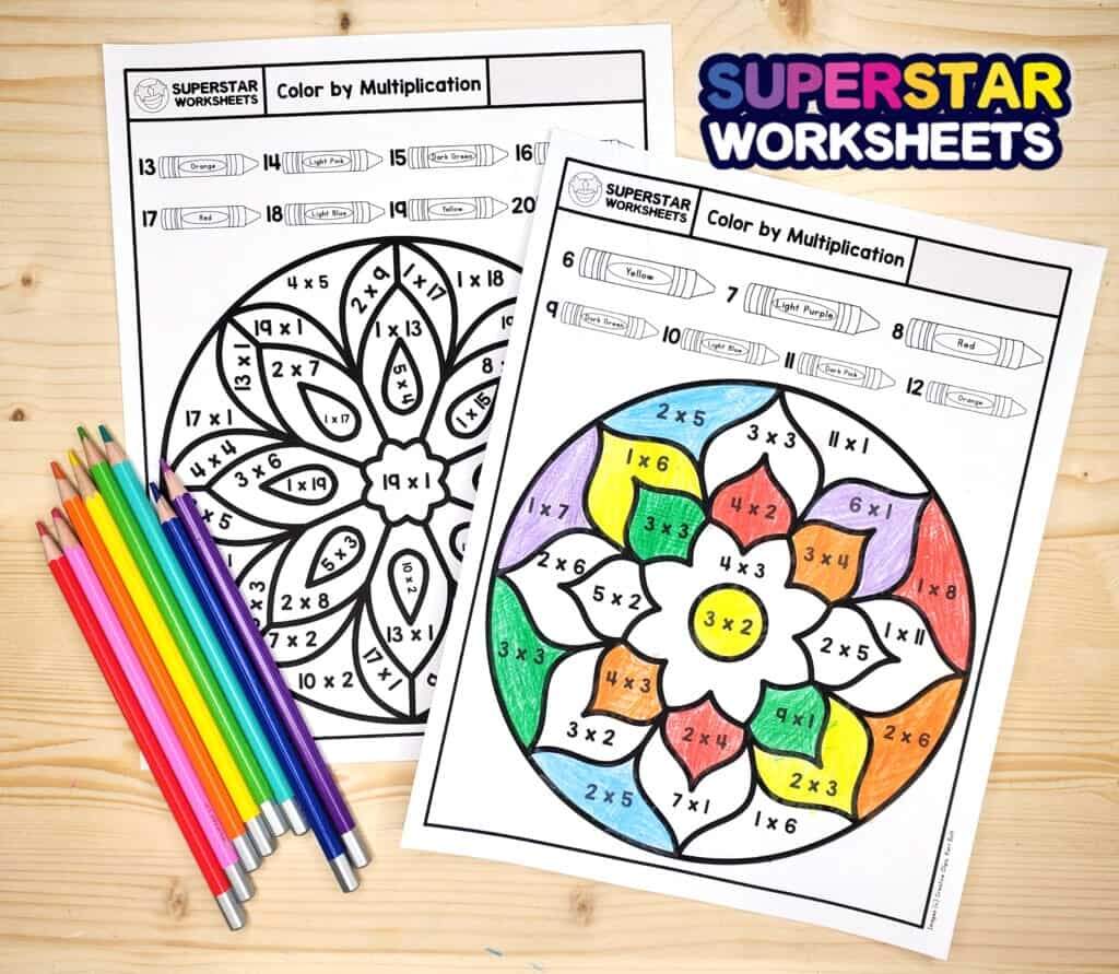 Multiplication Color By Number Superstar Worksheets