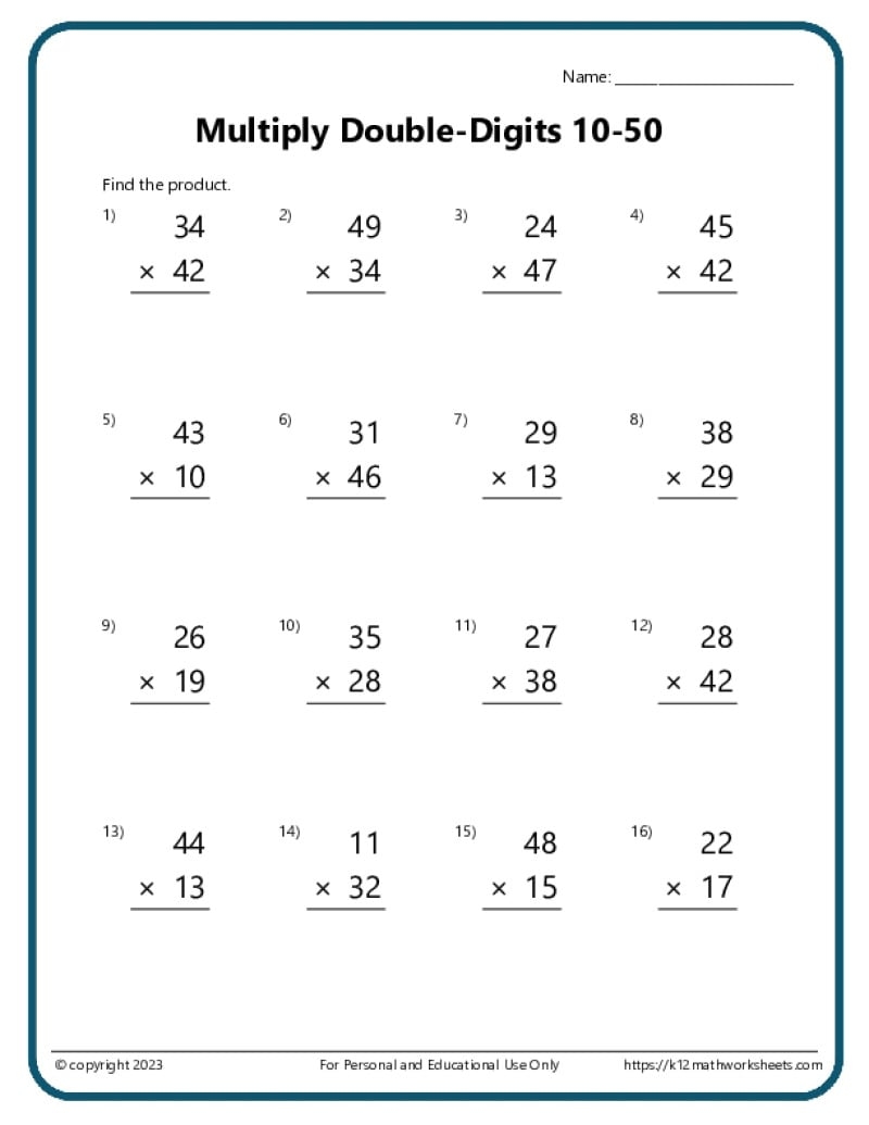 Grade 5 Multiplication Worksheets