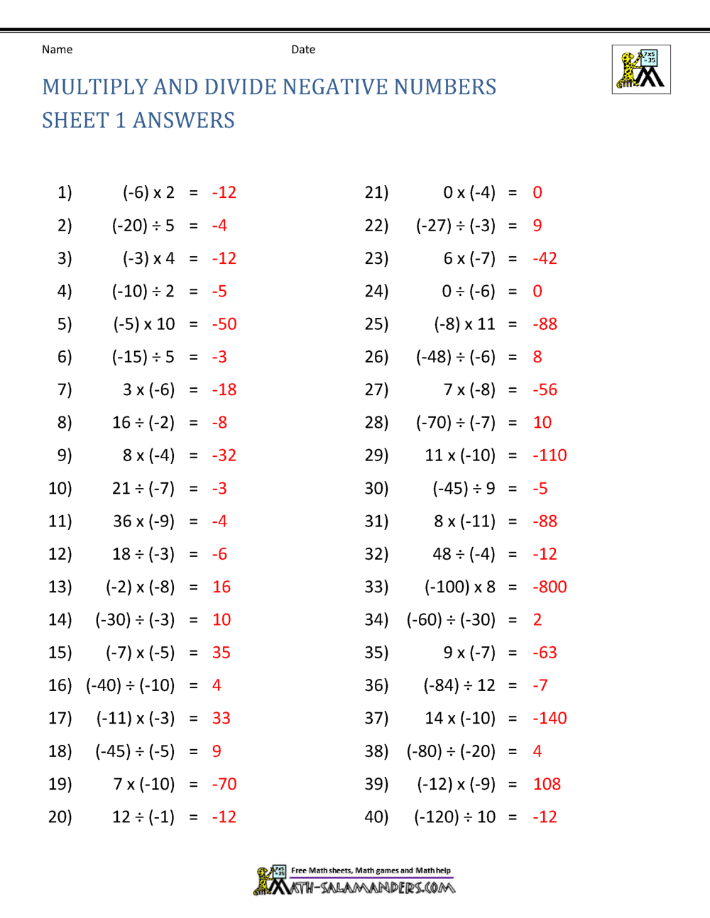 Multiply And Divide Negative Numbers Multiply And Divide Negative Numbers