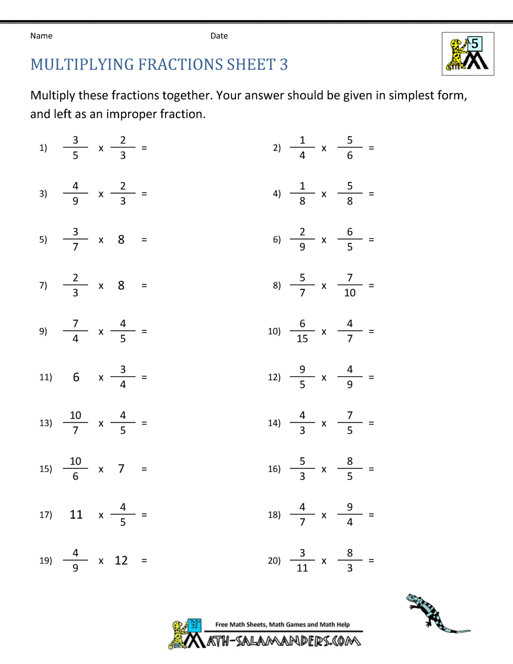 Worksheets For Fraction Multiplication