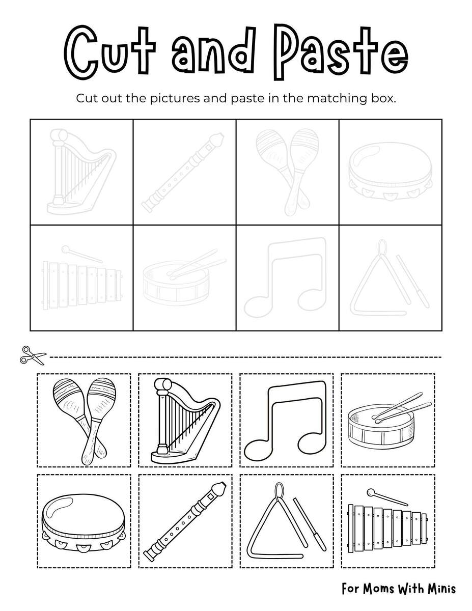 Musical Instrument Cut And Paste FREE Fun Music Worksheets Musical Instruments Theory More