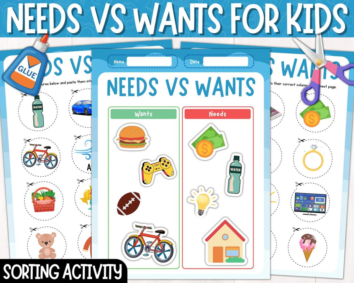 Needs Vs Wants Sort Worksheets Cut And Paste Activity Needs And Wants Sorting Activity Digital Download Printable PDF Etsy