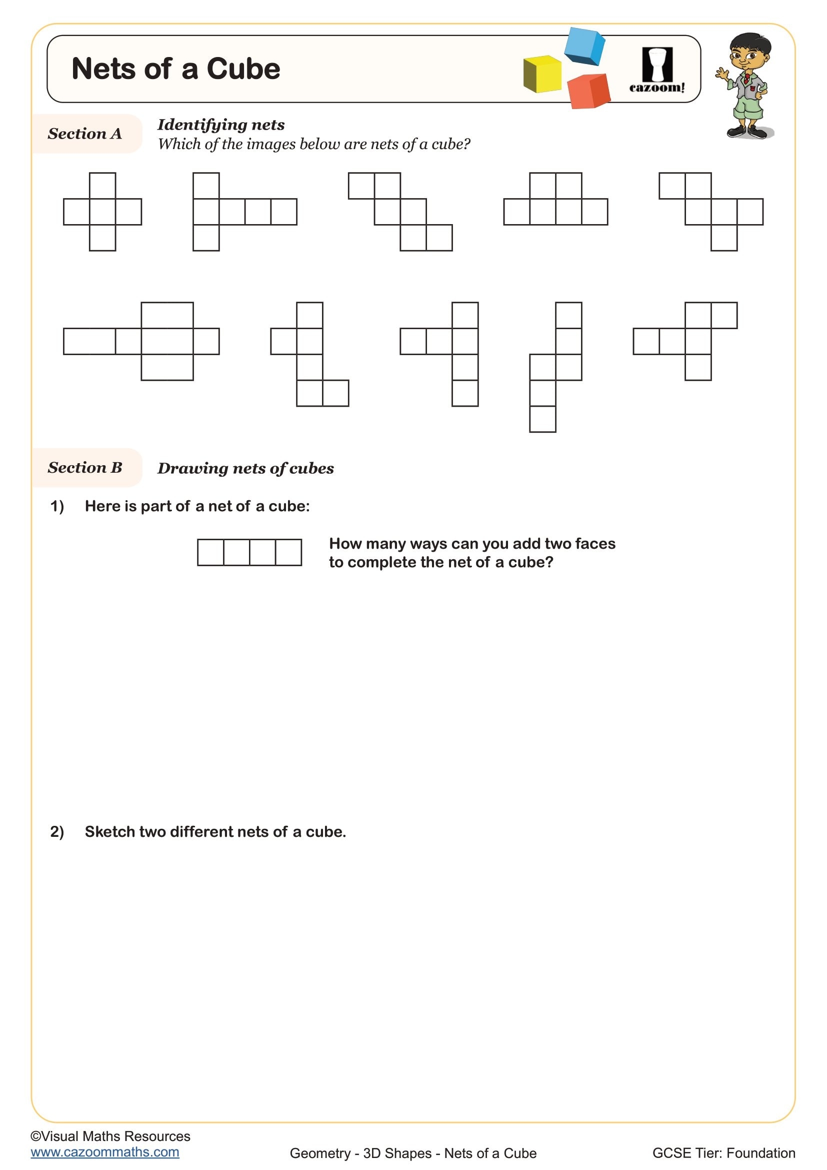 Nets Of A Cube Worksheet Printable PDF Year 7 And Year 8 Geometry Worksheet Nets Of A Cube Worksheet Printable PDF Year 7 And Year 8 Geometry Worksheet