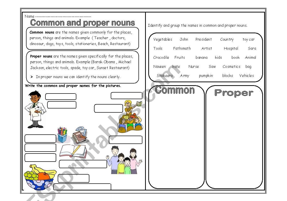 Nouns Common Nouns And Proper Nouns Worksheets For Grade 1 2 3 Made By Teachers