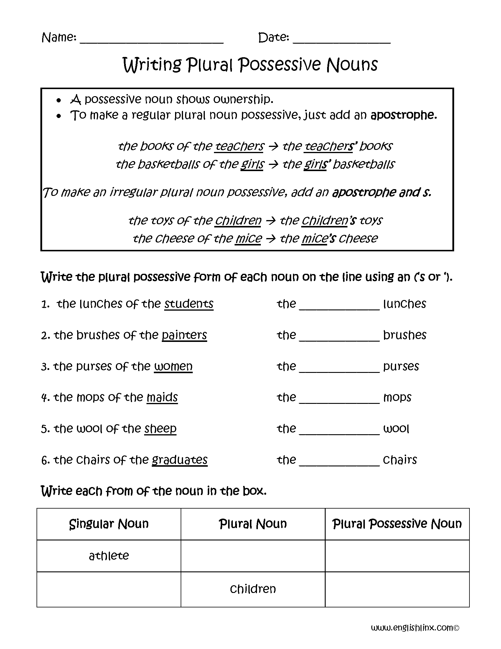 Nouns Worksheets Possessive Nouns Worksheets