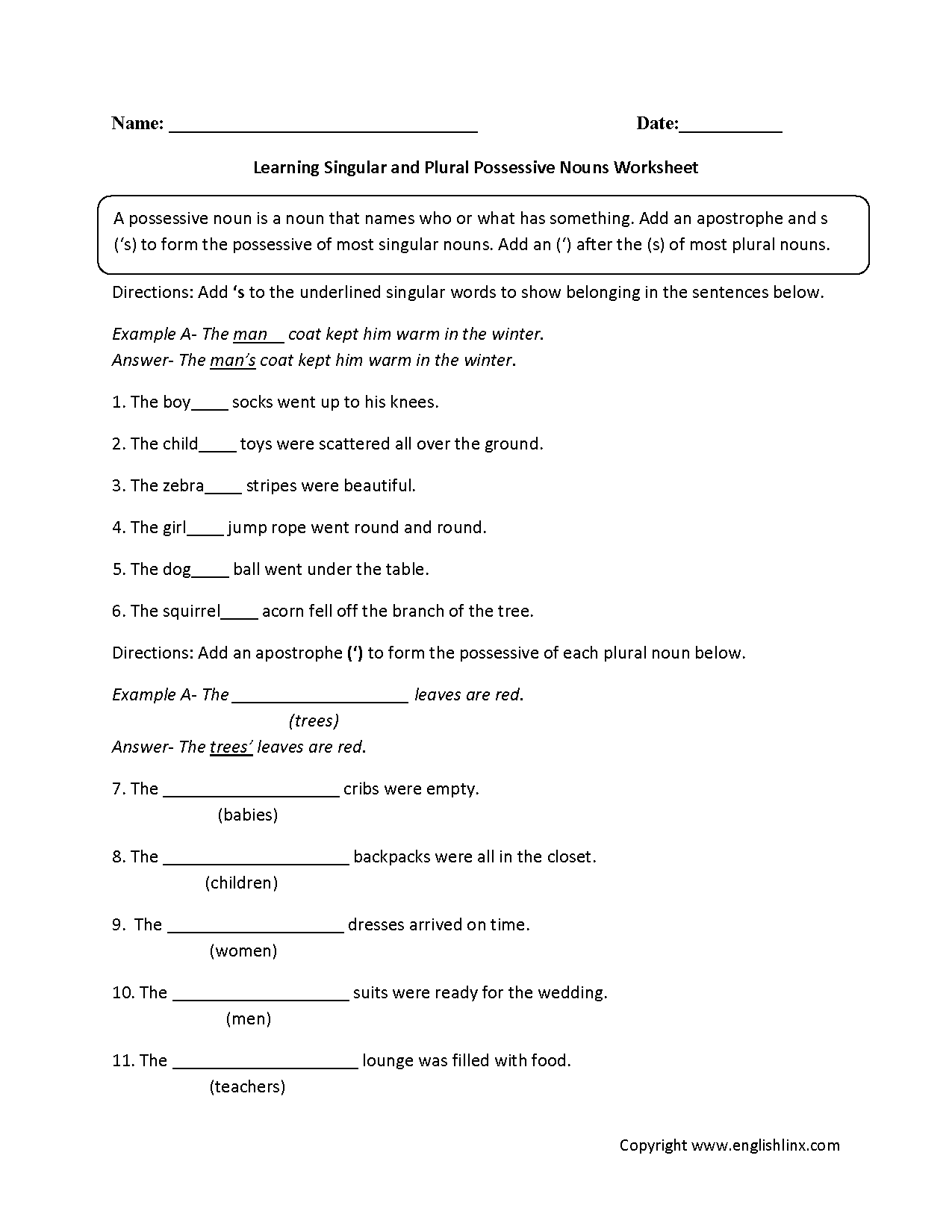 Nouns Worksheets Possessive Nouns Worksheets