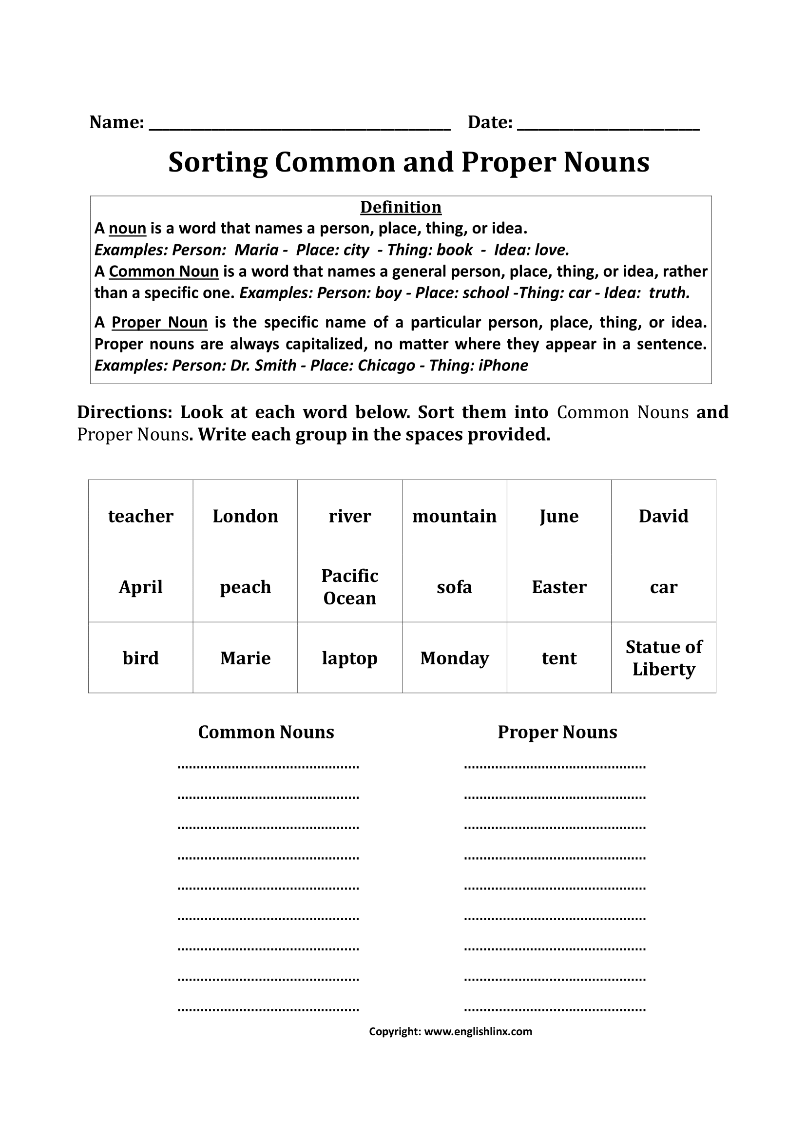 Nouns Worksheets Proper And Common Nouns Worksheets Thanksgiving Common Vs Proper Nouns Worksheet Squarehead Teachers