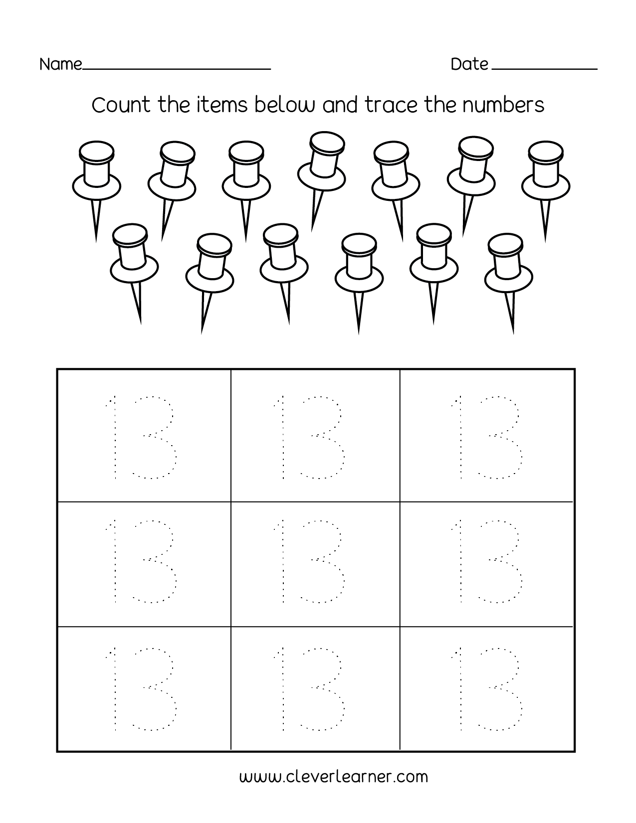 Printable Number 13 Worksheets