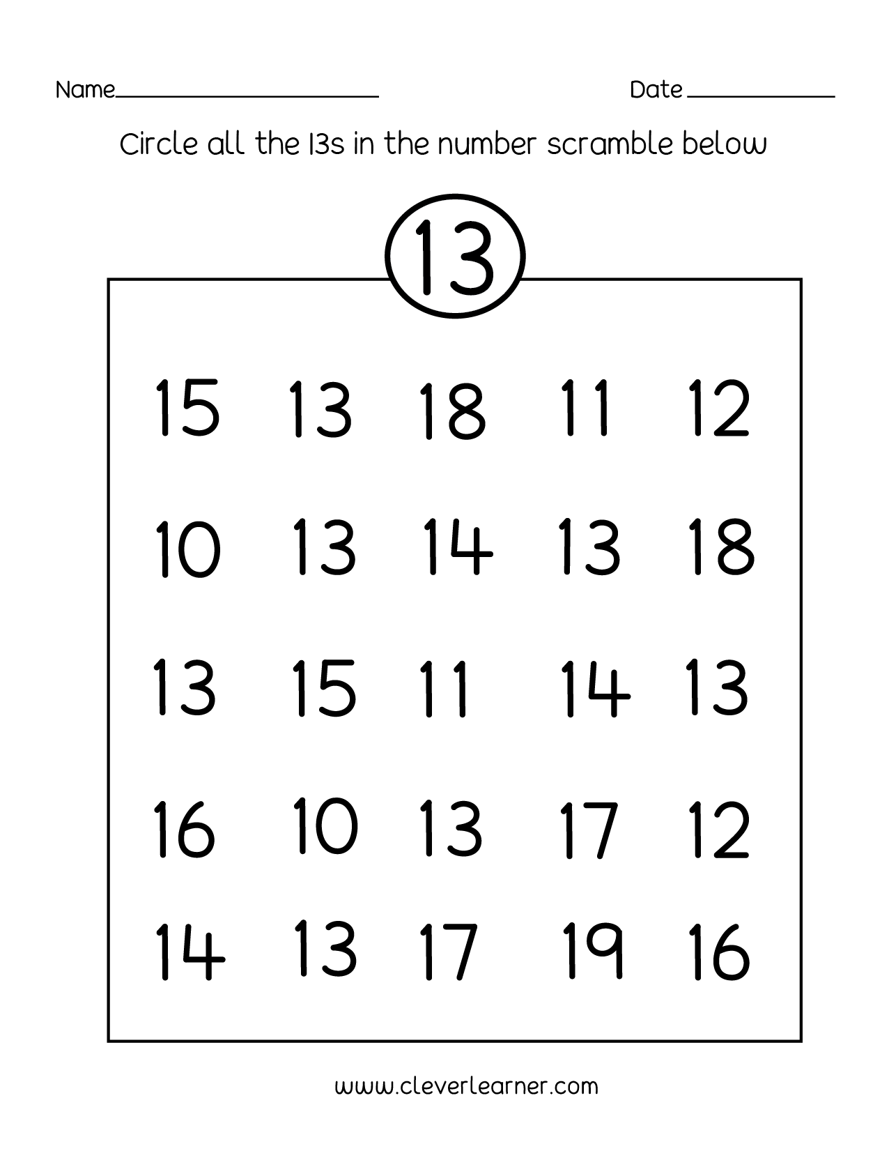 Number 13 Writing Counting And Identification Printable Worksheets For Children Number 13 Writing Counting And Identification Printable Worksheets For Children