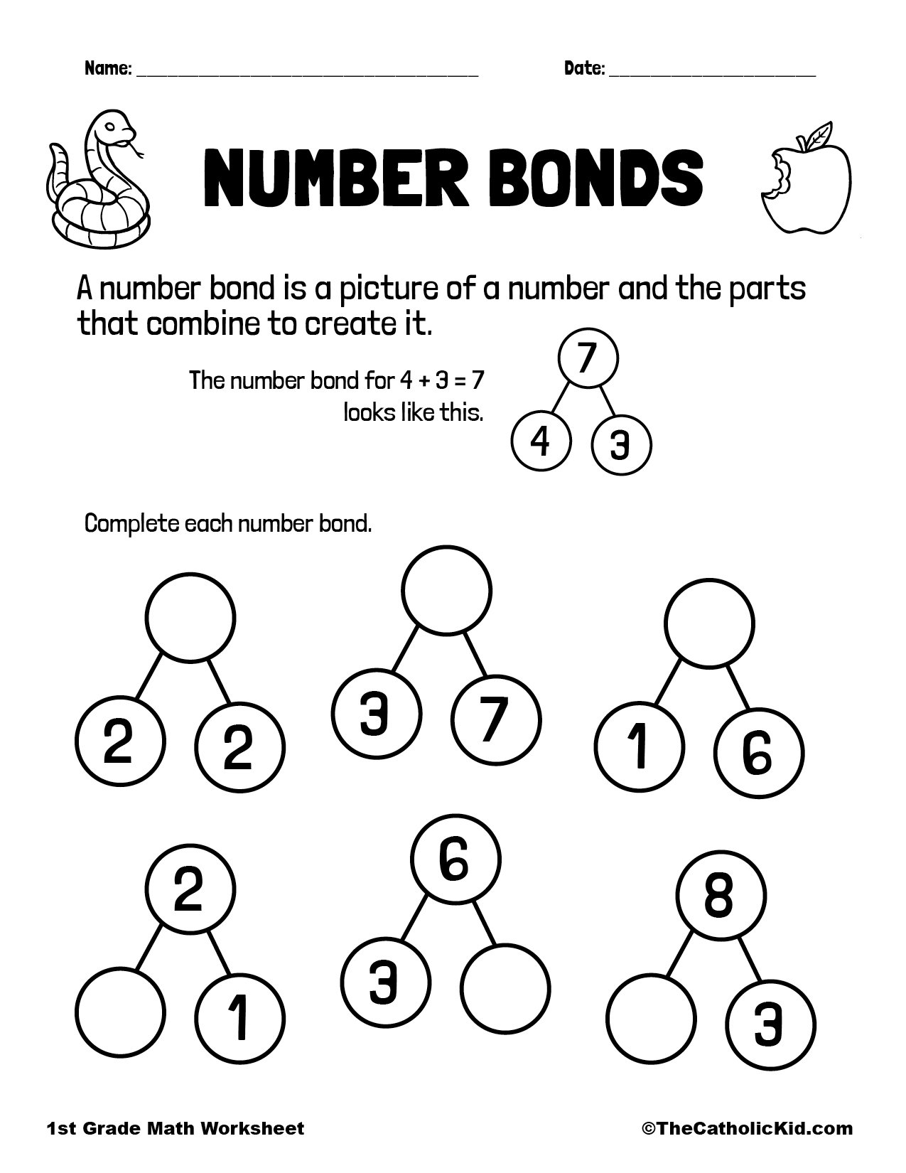 Number Bonds Worksheet TheCatholicKid Number Bonds To 10 Worksheets