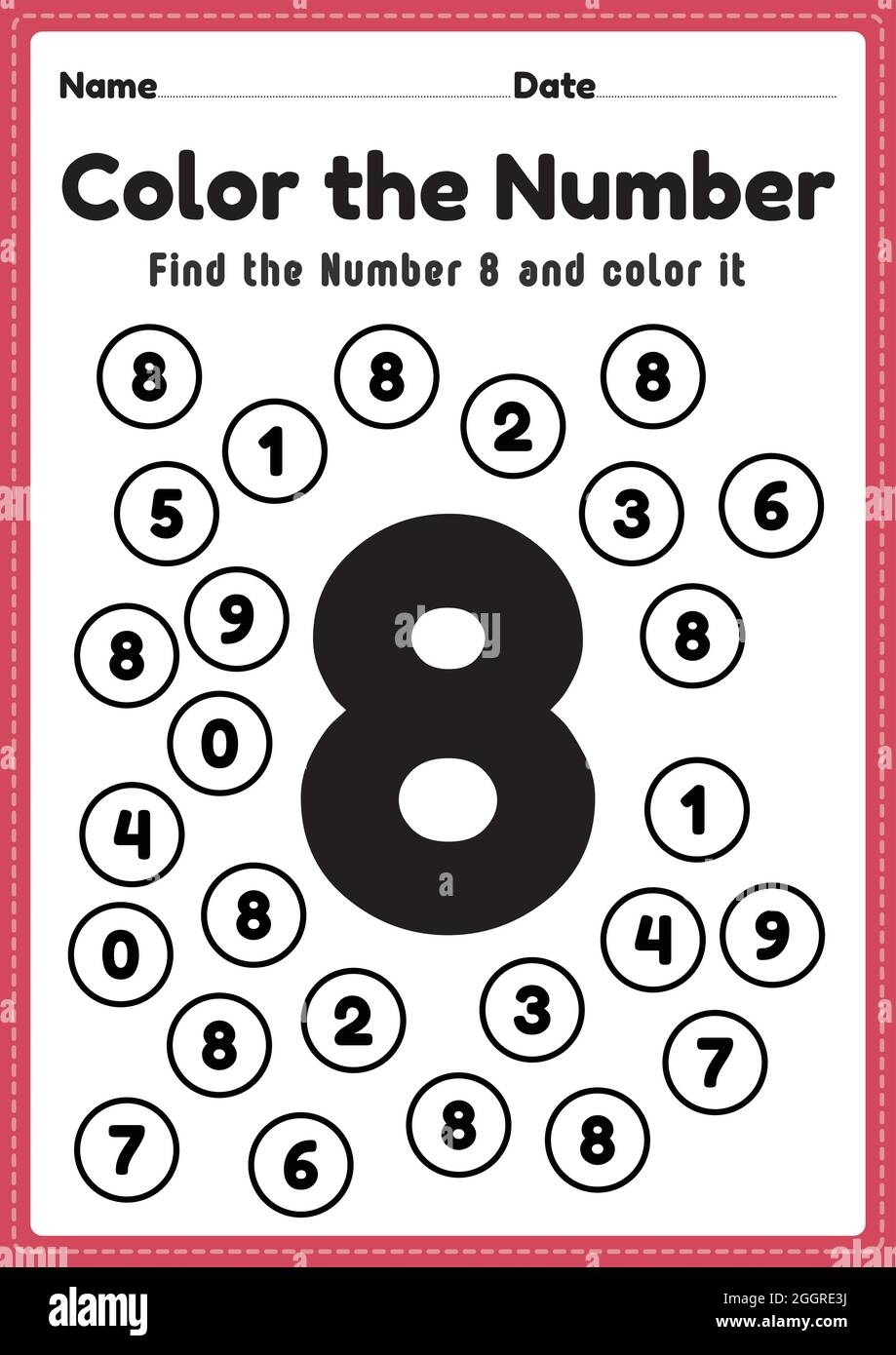 Number Worksheets For Kindergarten Number 8 Coloring Math Activities For Preschool Kids To Learn Basic Mathematics Skills In A Printable Page Stock Vector Image Art Alamy Number 8 Tracing Worksheets Free Printables Teach Prints