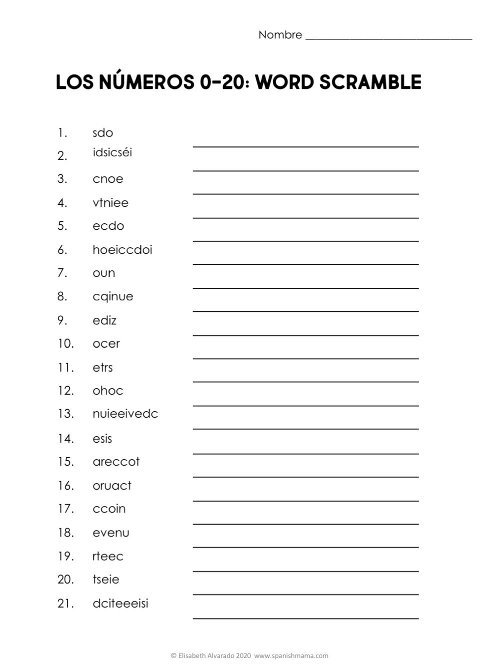 FREE Printable Spanish Color Worksheets
