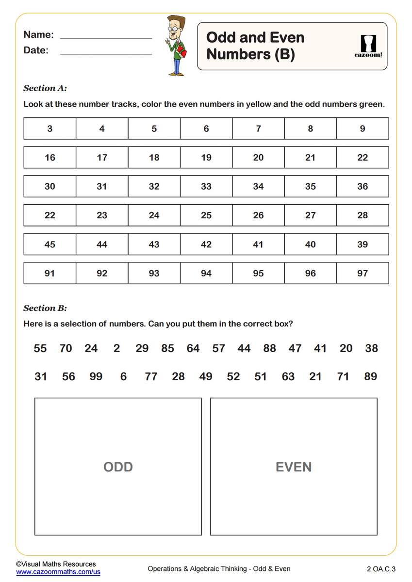 Odd And Even Numbers B PDF Printable Operations And Algebraic Thinking Worksheets Cazoom Math Storyboard That Free Even Odd Number Worksheets