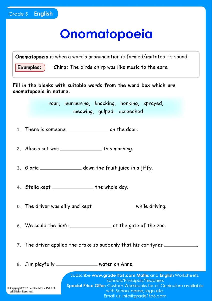 Onomatopoeia 3rd Grade 4th Grade Writing Worksheet GreatSchools Worksheets Library