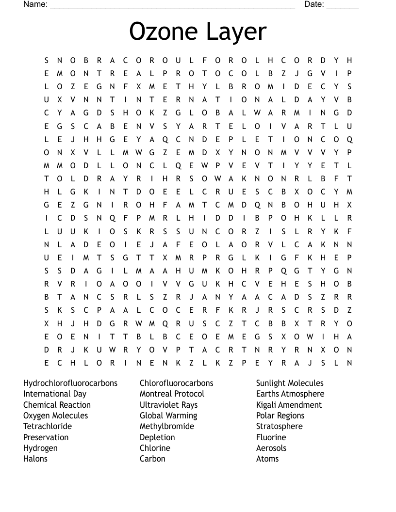 Ozone Layer Word Search WordMint Preservation Of The Ozone Layer Worksheet WordMint