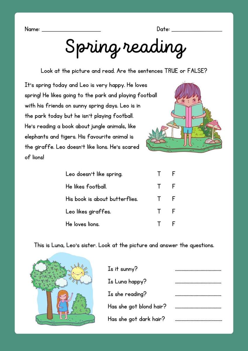 Page 5 Free Printable 3rd Grade Reading Worksheet Templates Canva
