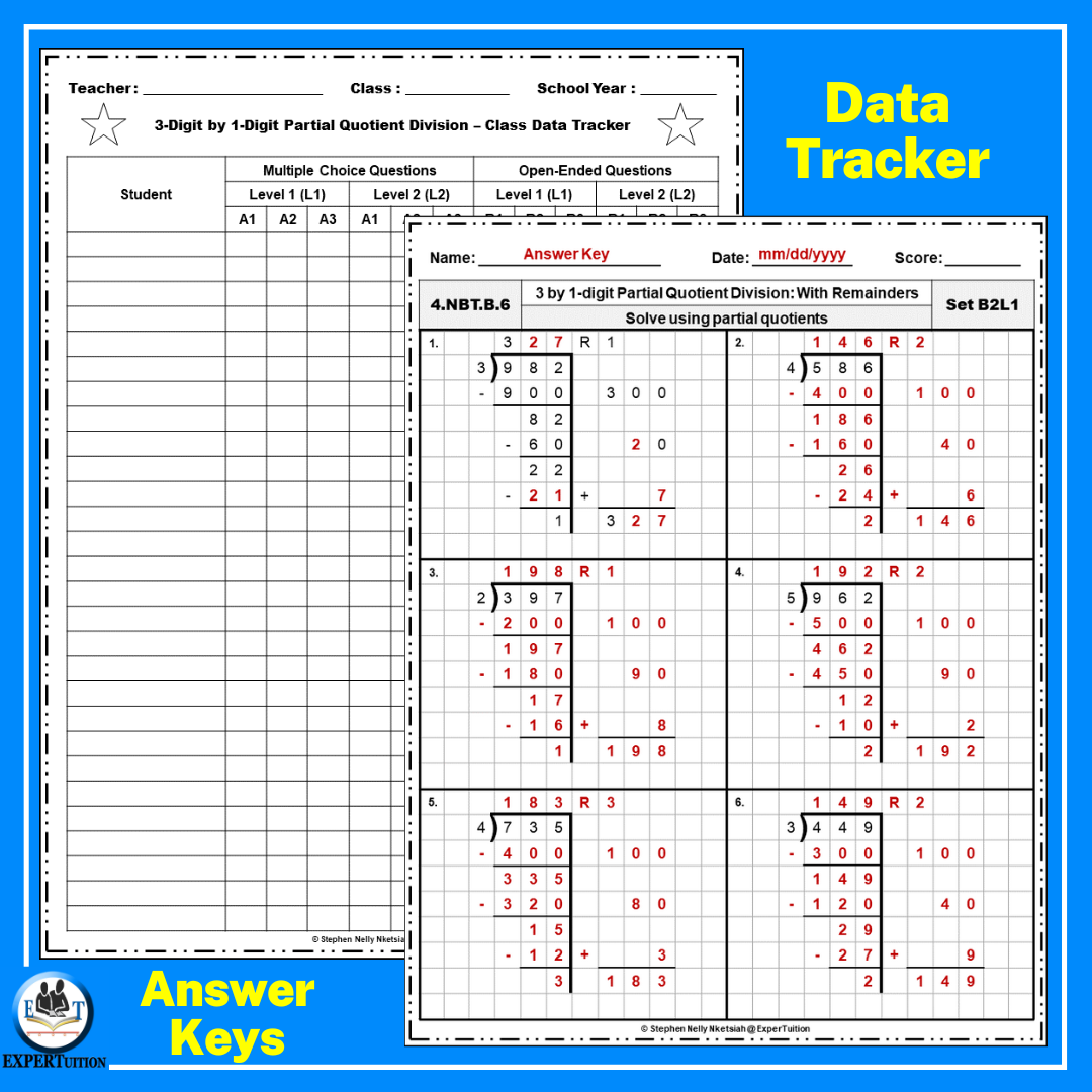 Partial Quotients Division Practice Worksheets 3 Digit By 1 Digit Classful Division With Partial Quotients Worksheet Download