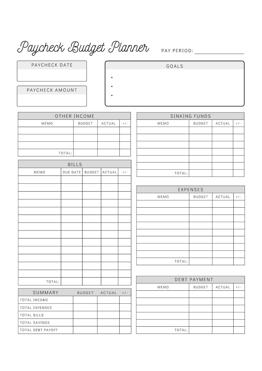 Paycheck Budget Planner Printable Budget By Paycheck Worksheet Biweekly Personal Budget Template Instant Download Etsy