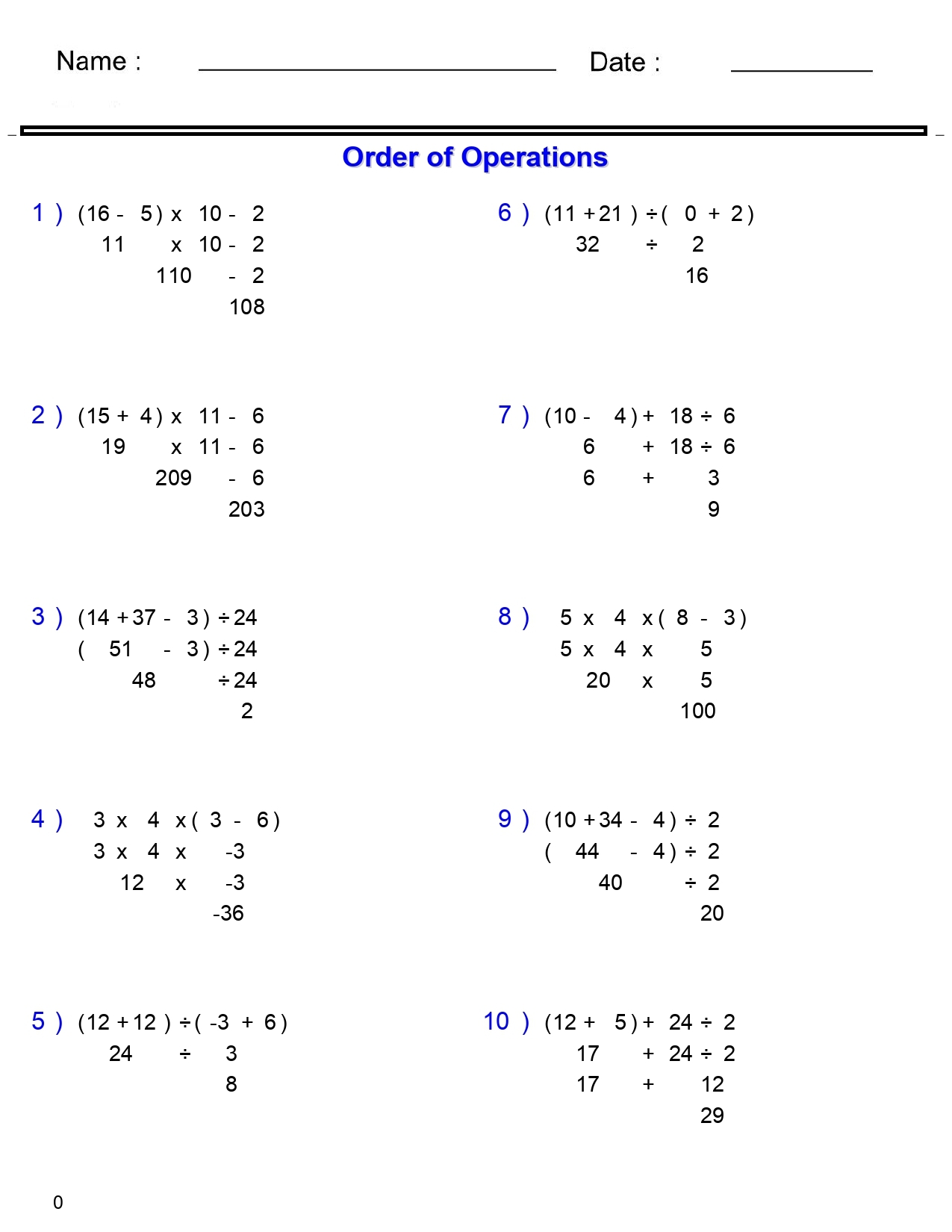 PEMDAS Problems Order Of Operations Worksheets Basic With Parentheses Made By Teachers Free Printable Simple Order Of Operations Worksheet