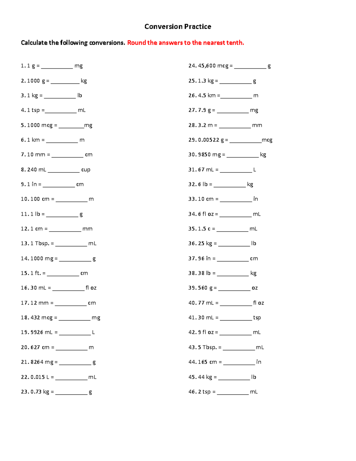 Pharmacy Dosage Conversion Practice Worksheet PHM 101 Studocu