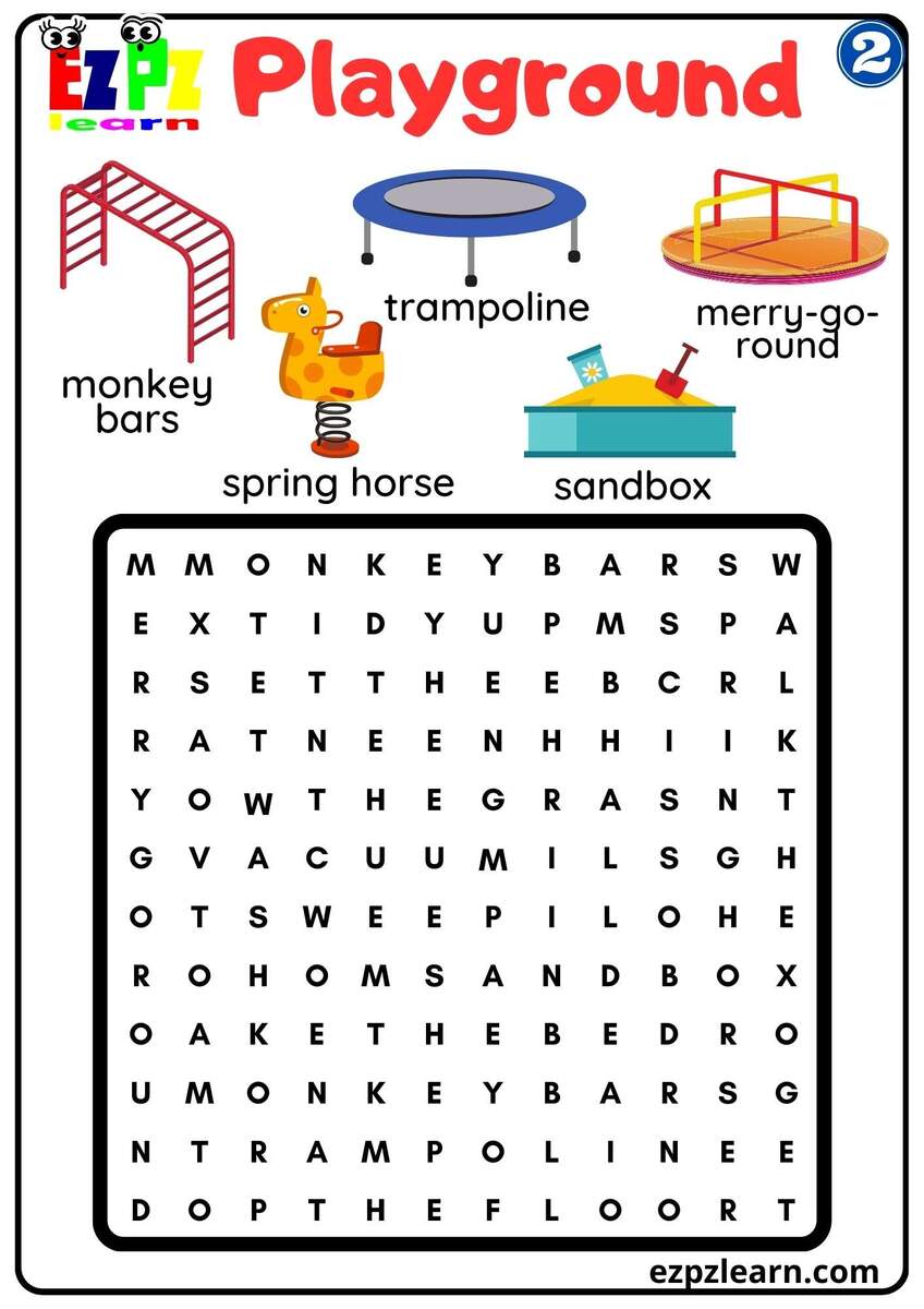 Playground Vocabulary 2 Word Search Worksheet For Kindergarten And ESL Students Free Download Ezpzlearn