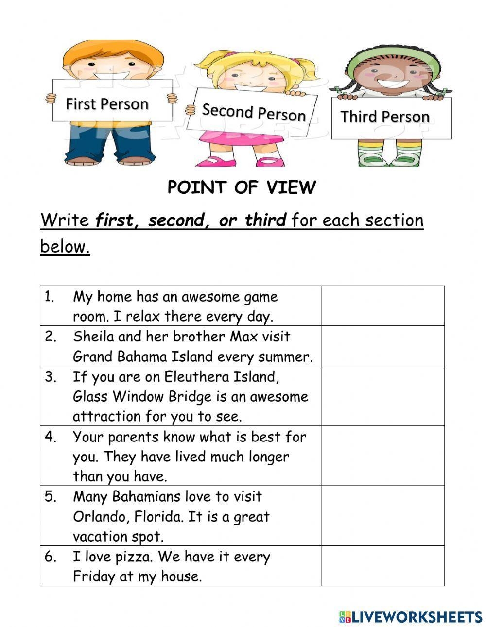 Point Of View Exercise For 5 6 Worksheets Library