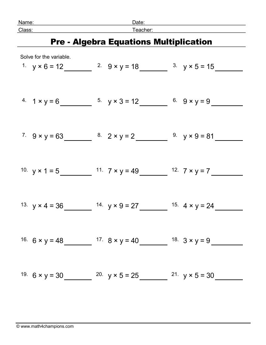 Pre Algebra Review Worksheet Practice Problems Exercises