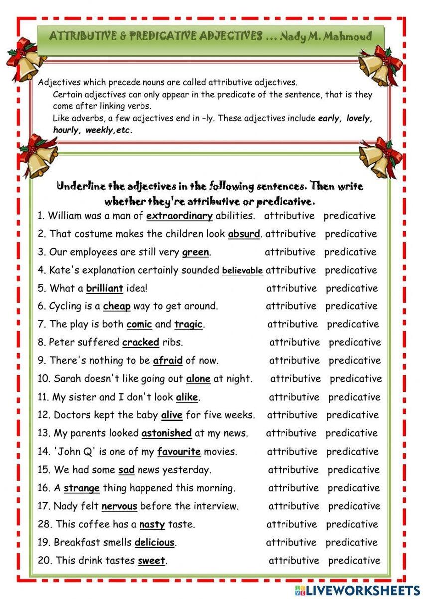 Predicative VS Attributive Adjectives Worksheet Worksheets Library Predicative VS Attributive Adjectives Worksheet Worksheets Library