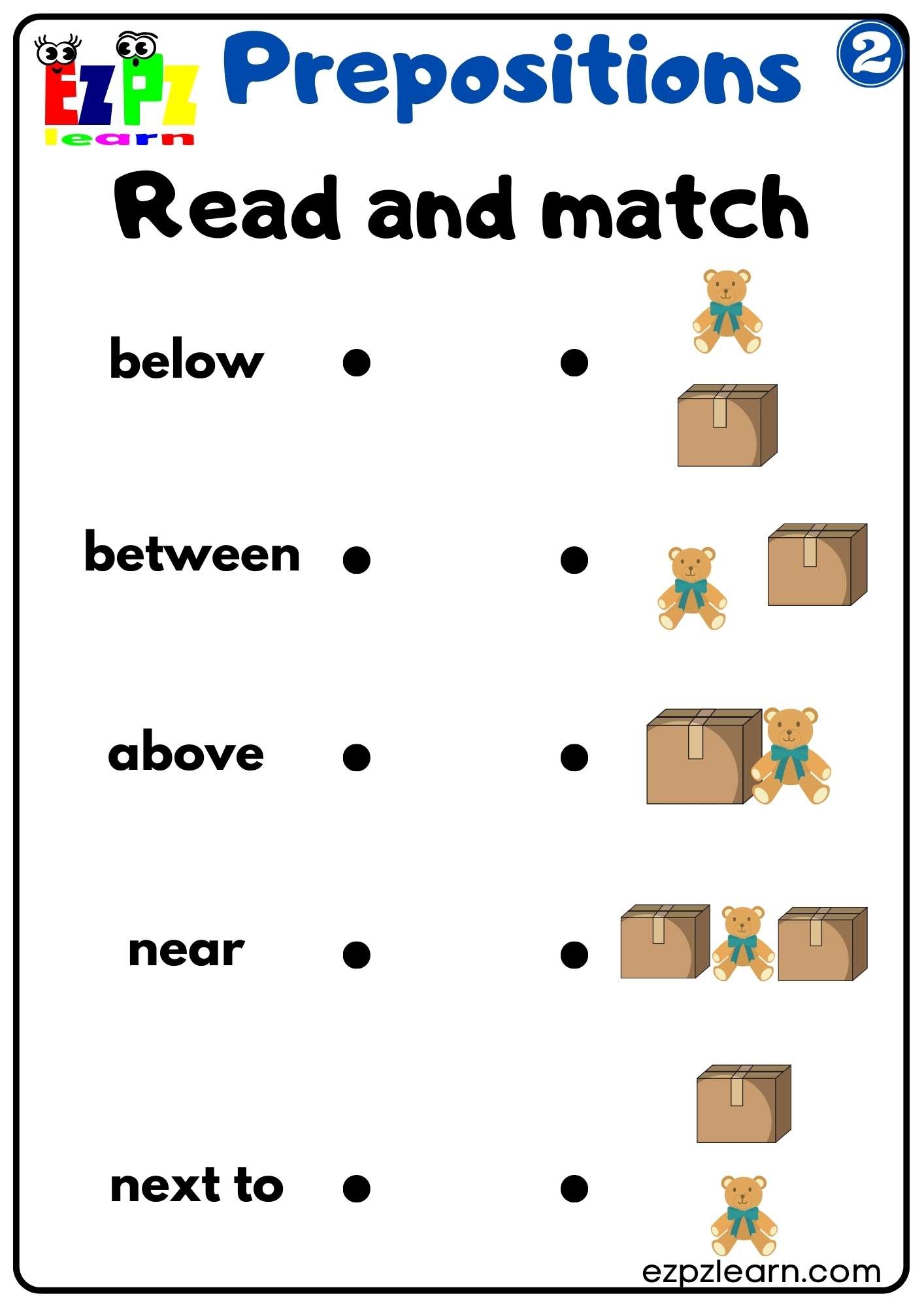 Prepositions Of Place Read And Match Worksheet For Kindergarten And ESL Students G2 Ezpzlearn