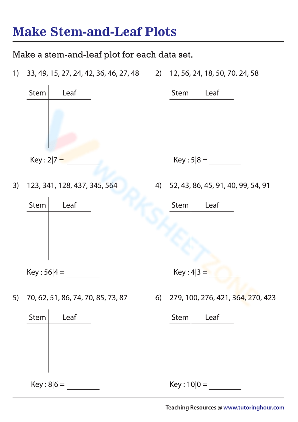Printable 6th Grade Stem And Leaf Plot Worksheets Printable 6th Grade Stem And Leaf Plot Worksheets
