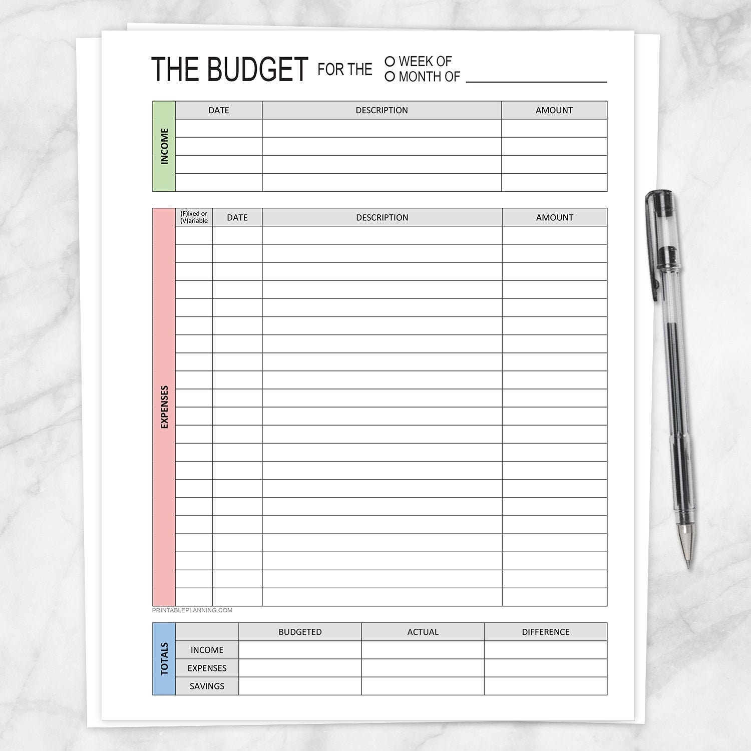 Printable Budget Worksheet Weekly Or Monthly Track Your Income Expenses And Totals PDF Instant Download Etsy