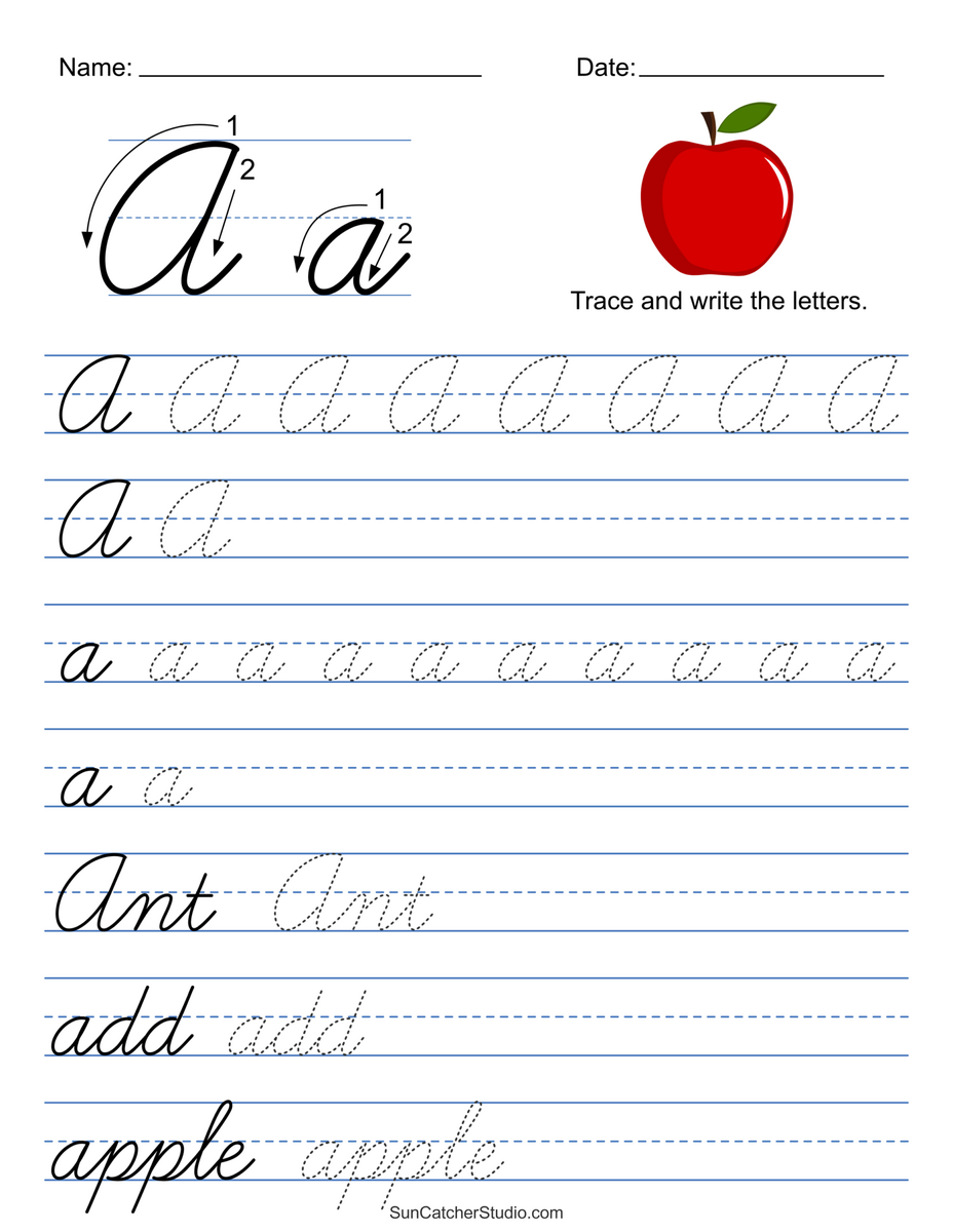 Free Printable Cursive Alphabet Practice Sheets Capital A