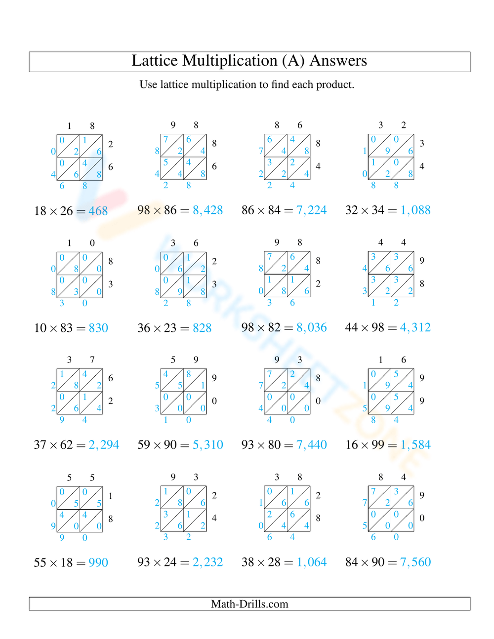Printable Easter Lattice Multiplication Worksheets