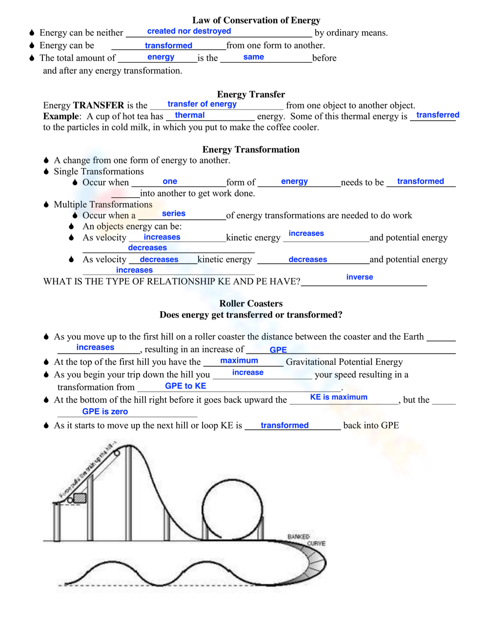 Quiz Worksheet Roller Coaster Physics Study