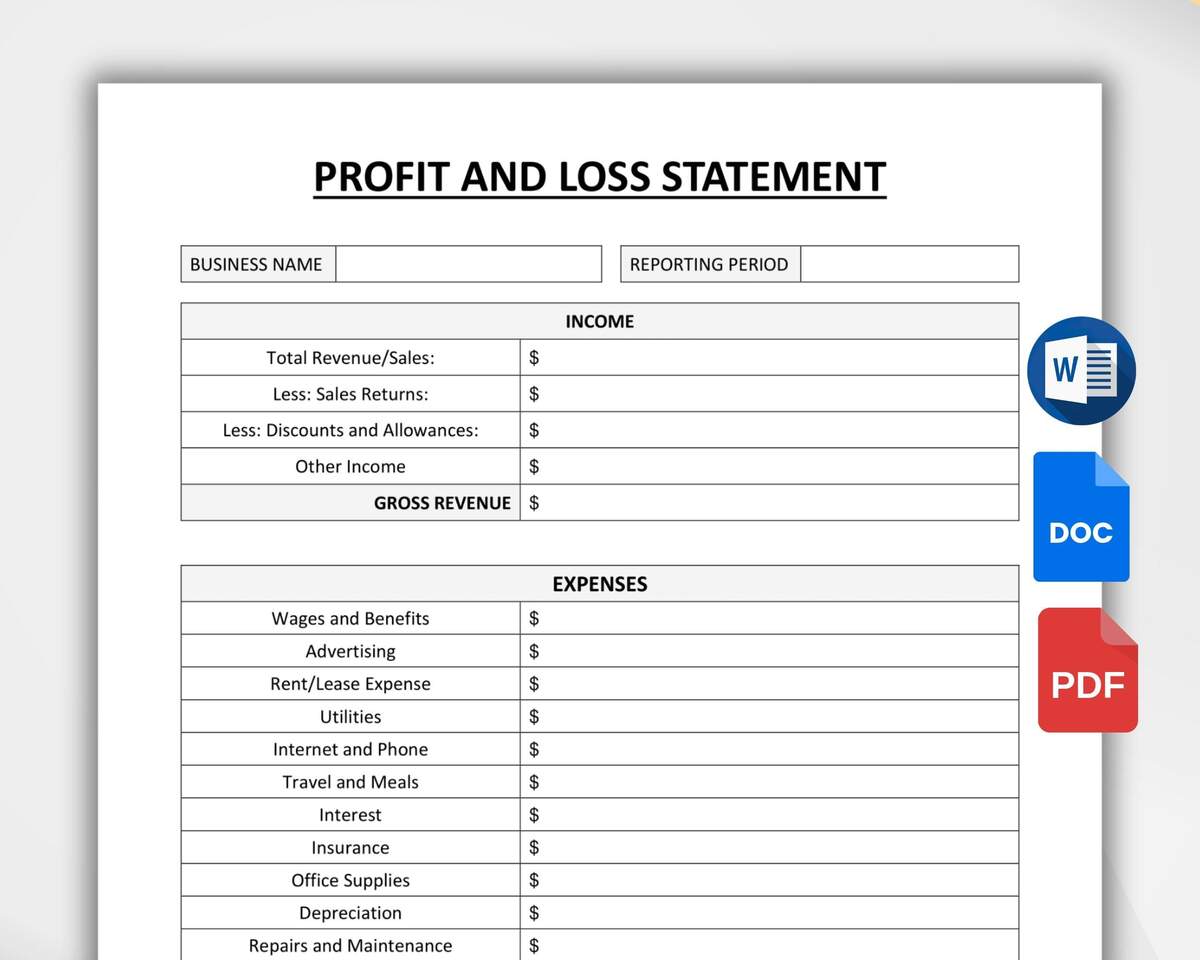 Printable Profit And Loss Statement Template Small Business Income Statement Financial Statement Profit Calculator Editable PDF Word Etsy