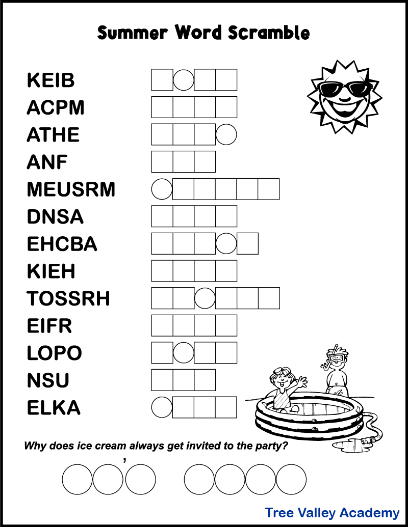 Printable Word Scrambles For Adults